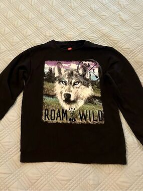 HANES Boys Graphic Black Sweatshirt, Size XL